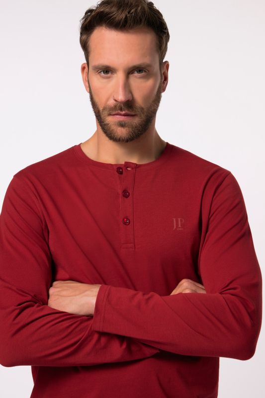 T-shirt Henley JP 1880, coupe Basic, manches longues et patte de boutonnage - jusqu'au 8 XL