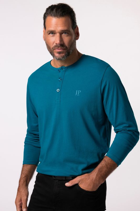 T-shirt Henley JP 1880, coupe Basic, manches longues et patte de boutonnage - jusqu'au 8 XL