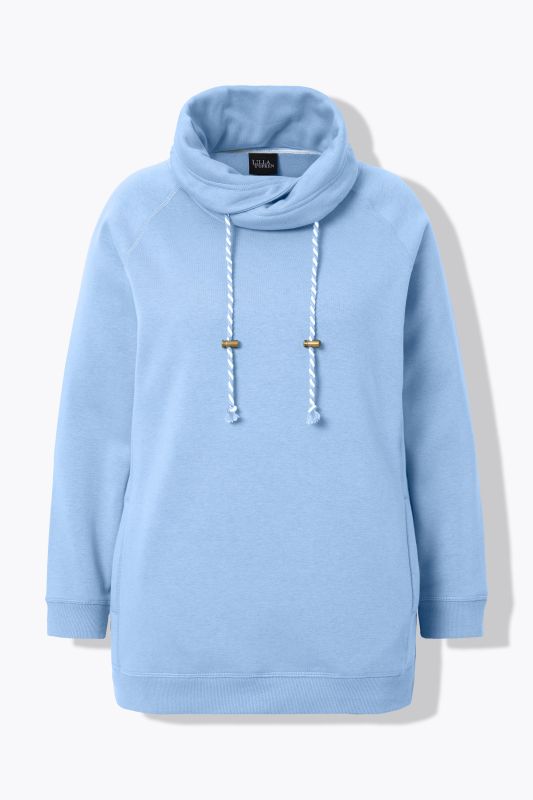 Sweat-shirt à col montant et évasé. Poches et manches raglan.