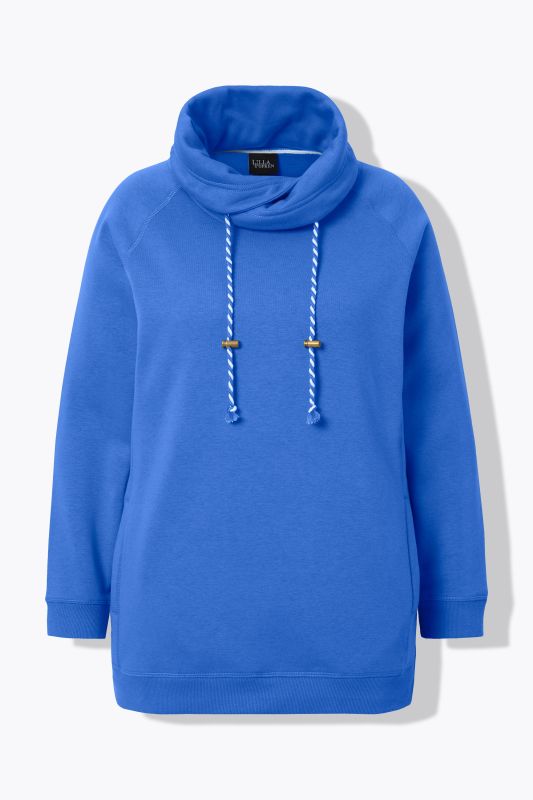 Sweat-shirt à col montant et évasé. Poches et manches raglan.