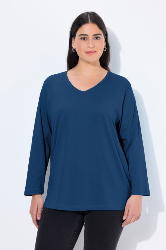 T-shirt coupe Relaxed Fit, col en V et manches longues