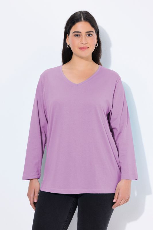 T-shirt coupe Relaxed Fit, col en V et manches longues