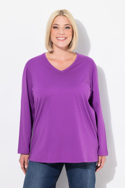 T-shirt coupe Relaxed Fit, col en V et manches longues