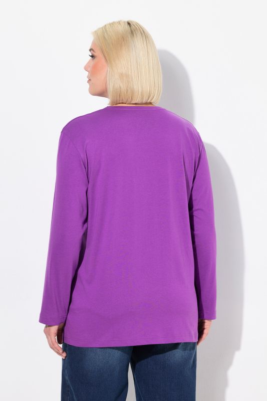 T-shirt coupe Relaxed Fit, col en V et manches longues