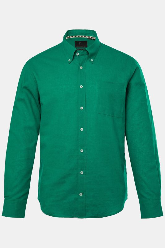 Chemise en lin mélangé. Manches longues et col à pointes boutonnées - coupe Modern Fit