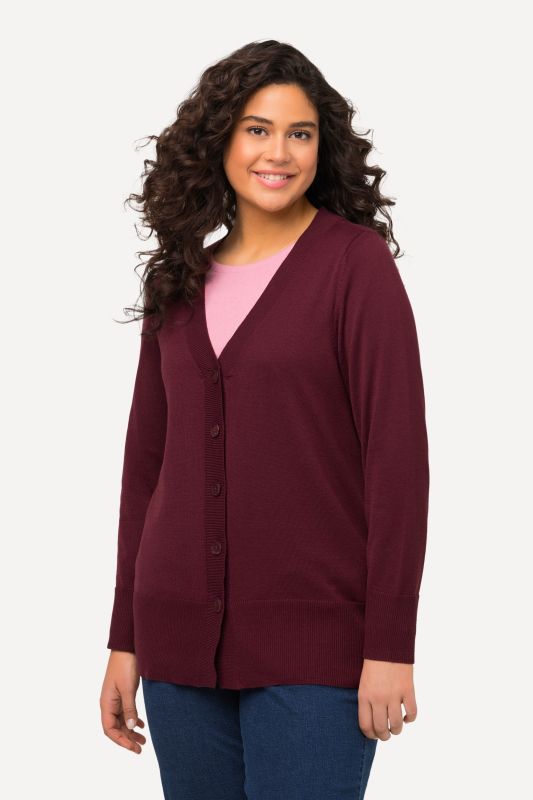 Cardigan fine maille, encolure en V et patte de boutonnage