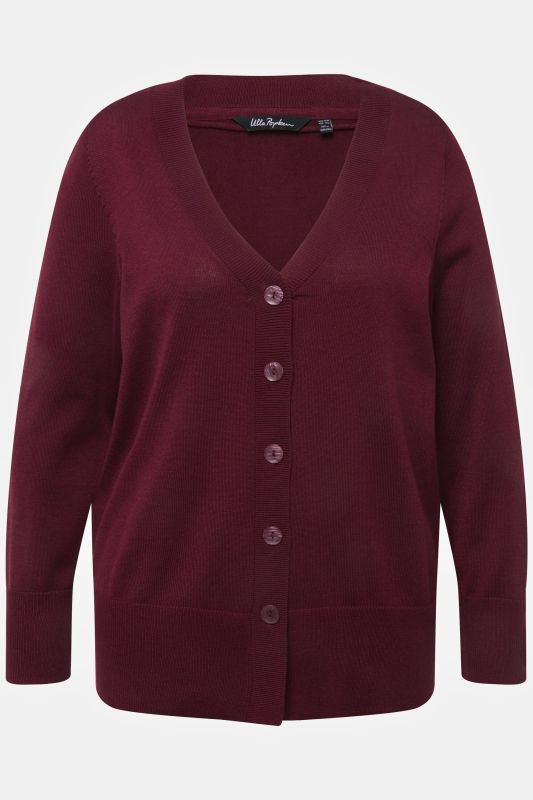 Cardigan fine maille, encolure en V et patte de boutonnage