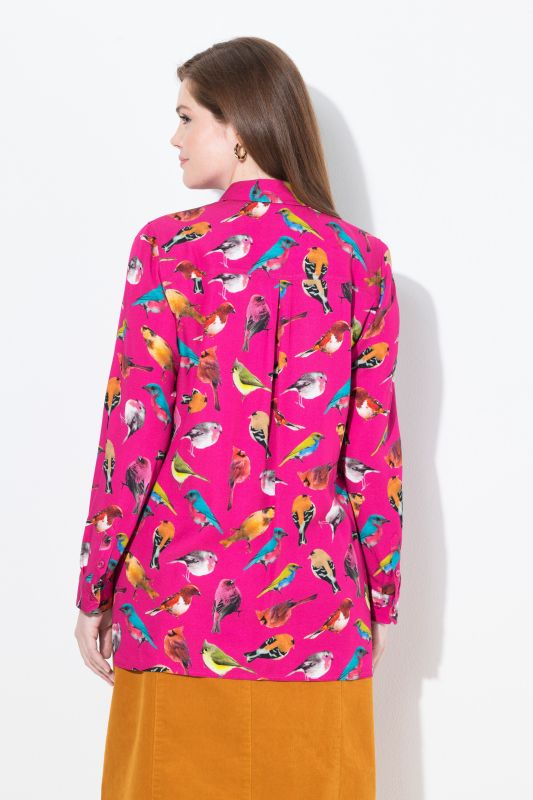 Chemisier, oiseaux, col chemise, manches longues