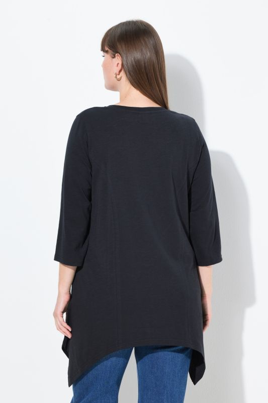 T-shirt, finition en pointe, col en V, manches 3/4, coton bio