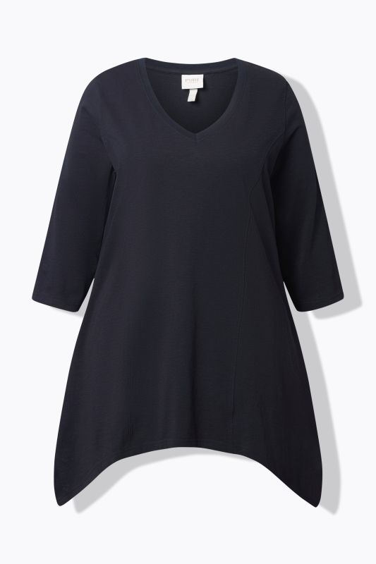 T-shirt, finition en pointe, col en V, manches 3/4, coton bio
