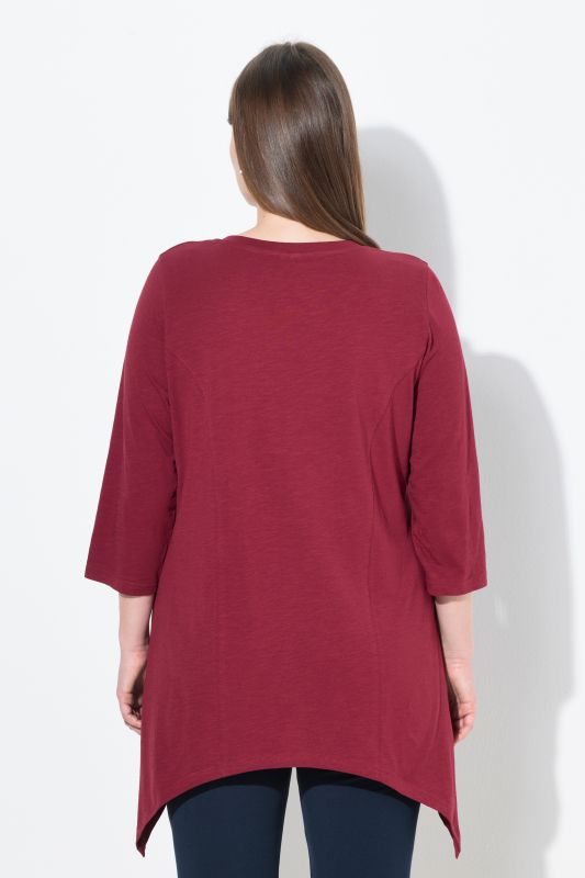 T-shirt, finition en pointe, col en V, manches 3/4, coton bio