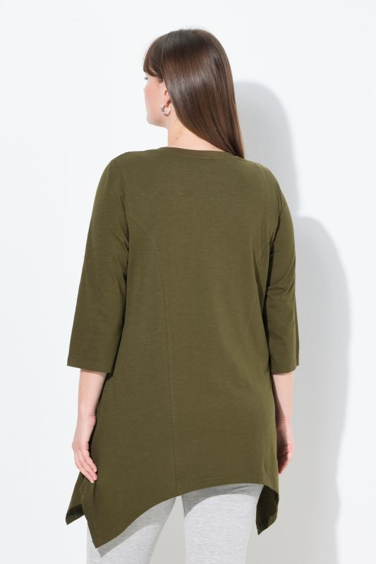 T-shirt, finition en pointe, col en V, manches 3/4, coton bio