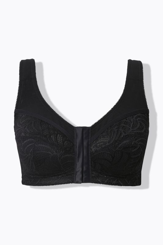 Soutien-gorge de maintien, sans armatures. Fermeture sur l’avant. Bonnet C-F.