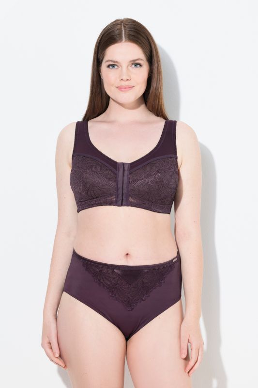 Soutien-gorge de maintien, sans armatures. Fermeture sur l’avant. Bonnet C-F.