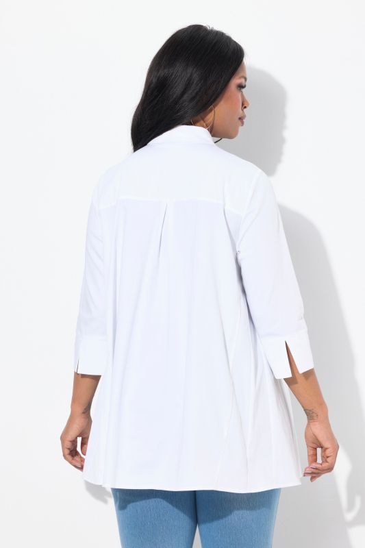 Chemisier avec plis godet. Col chemise et manches 3/4, ligne A