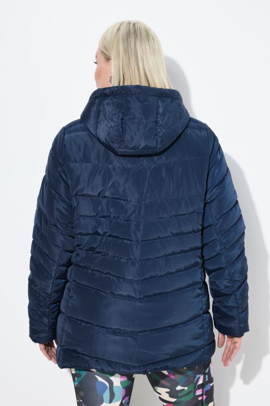 Veste matelassée imperméable à capuche et poches zippées, ligne en A