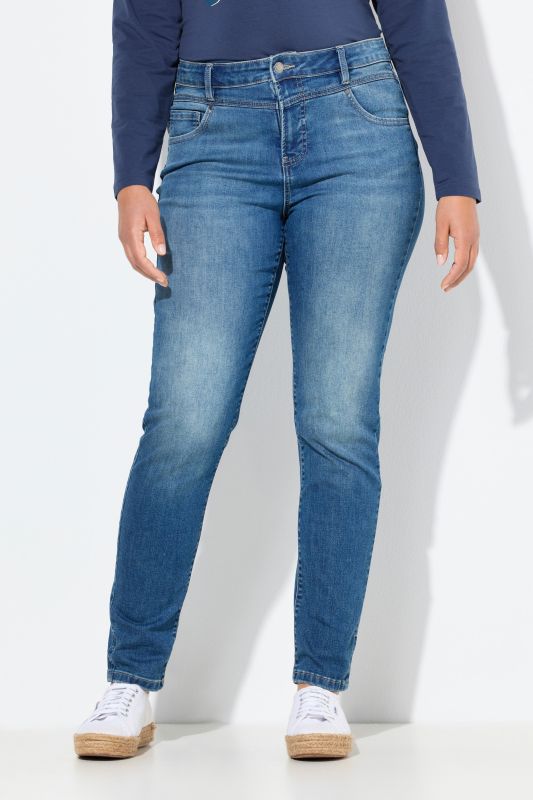 Jean effet ventre plat, taille haute, 5 poches, super stretch