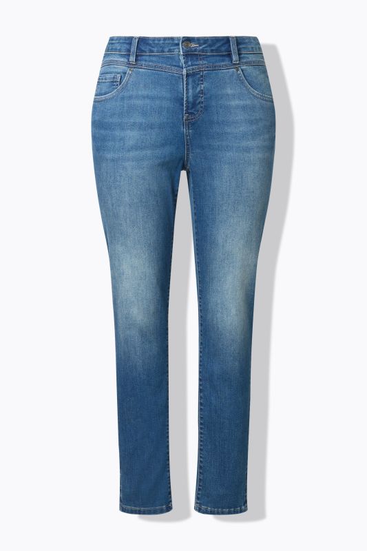 Jean effet ventre plat, taille haute, 5 poches, super stretch