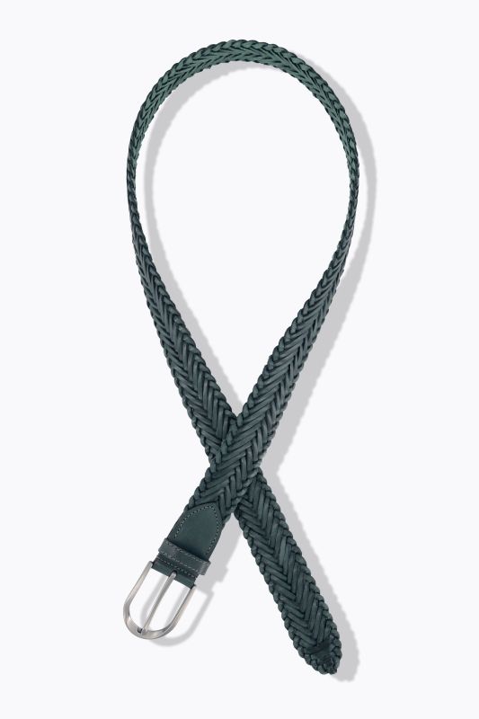 Ceinture en cuir véritable, effet tressé, boucle en métal
