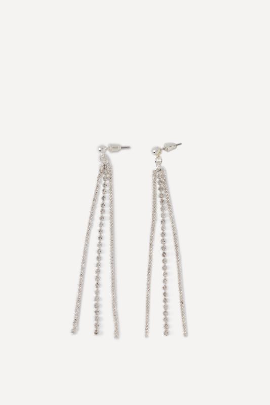 Boucles d'oreille, 3 fines chaînettes, pierres fantaisie