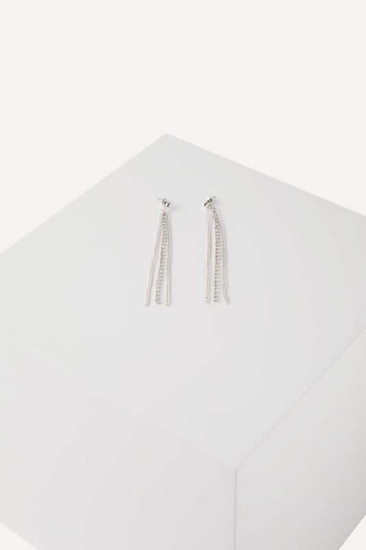 Boucles d'oreille, 3 fines chaînettes, pierres fantaisie