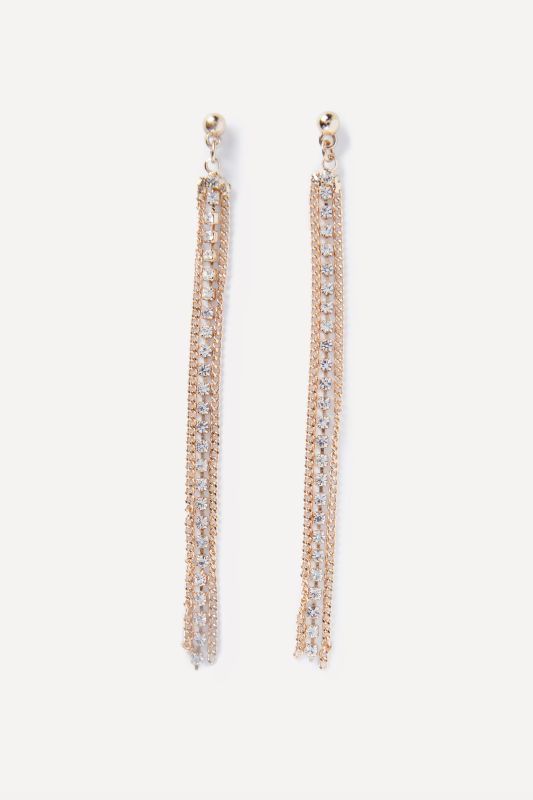 Boucles d'oreille, 3 fines chaînettes, pierres fantaisie