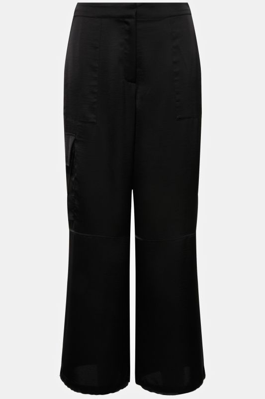 Pantalon cargo Mary en satin. Jambe droite et large. Taille élastique