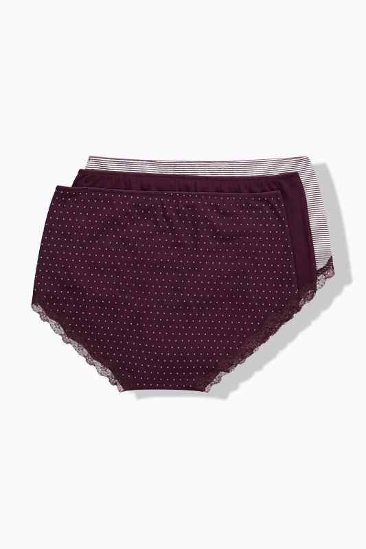 Lot de 3 culottes hipster, rayures/pois/uni