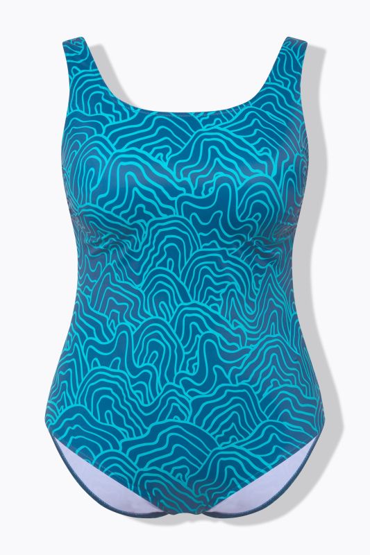 Maillot de bain sans bonnets souples, bande sous la poitrine, motif lignes