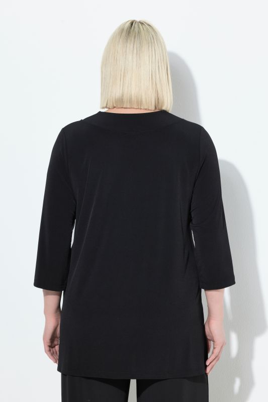 T-shirt long, décolleté en V, manches 3/4