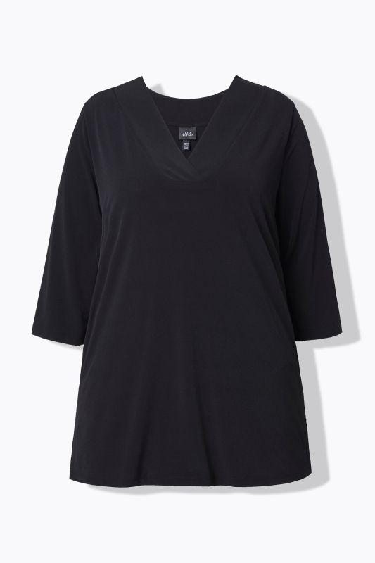 T-shirt long, décolleté en V, manches 3/4