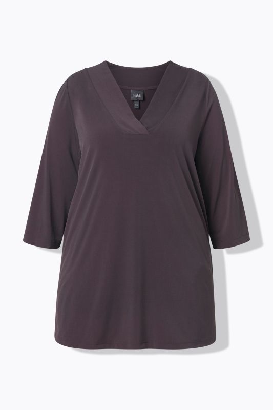 T-shirt long, décolleté en V, manches 3/4