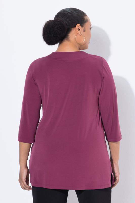 T-shirt long, décolleté en V, manches 3/4