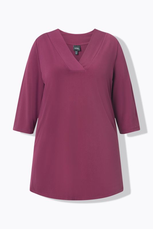 T-shirt long, décolleté en V, manches 3/4