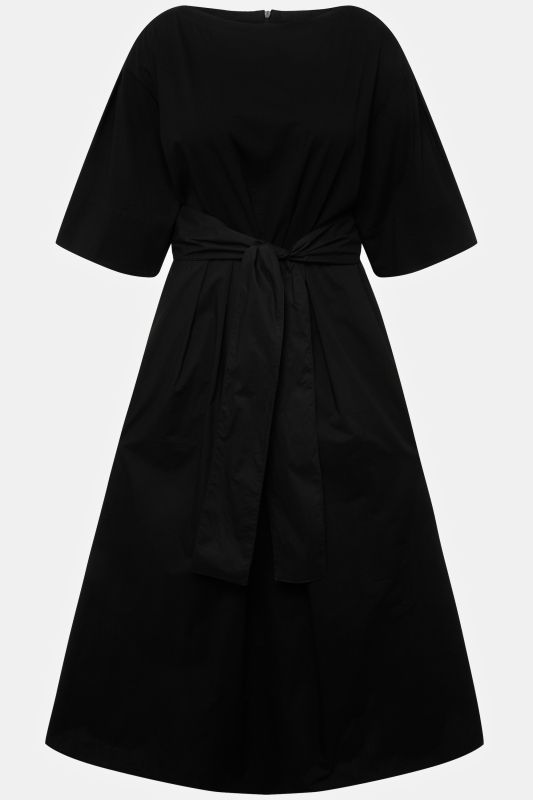 Robes maxi, coupe évasée, ceinture, col rond, manches courtes