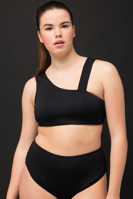 Haut de bikini à épaule nue, bonnets souples et amovibles. Dégradé de couleurs Rayures texturées