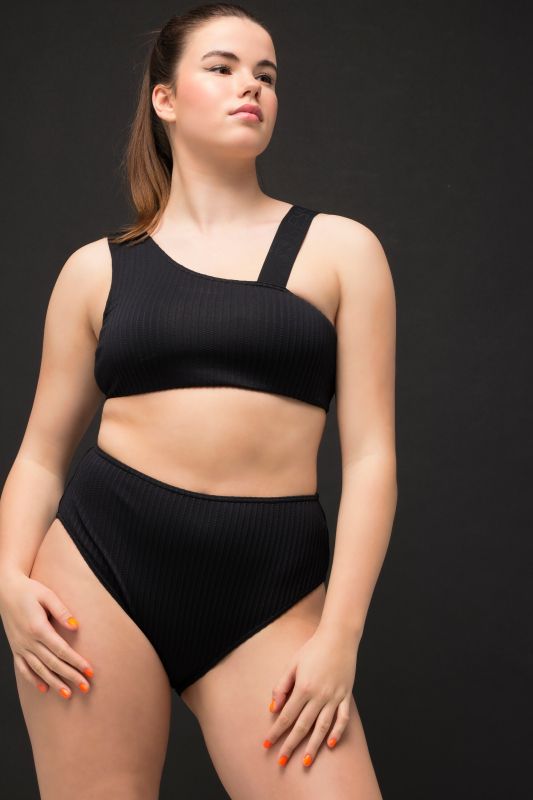 Culotte de bikini taille haute, rayures texturées