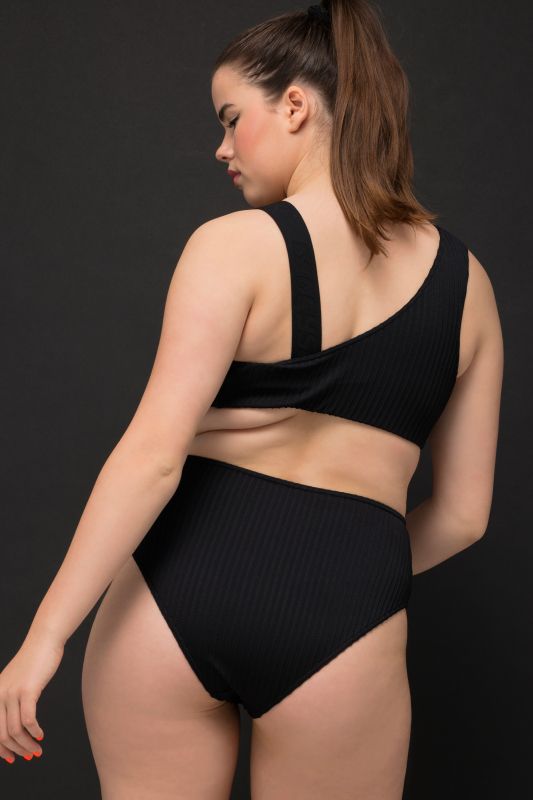 Culotte de bikini taille haute, rayures texturées