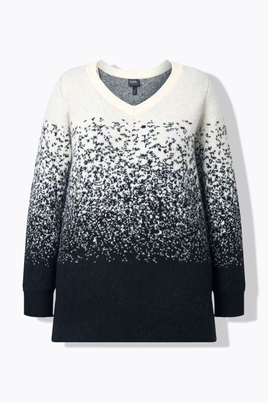 Pull avec dégradé de couleurs, col en V et manches longues. Coupe évasée.
