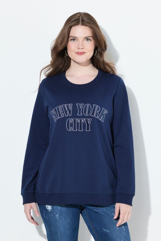 Pull en molleton col en V et manches longues, broderies