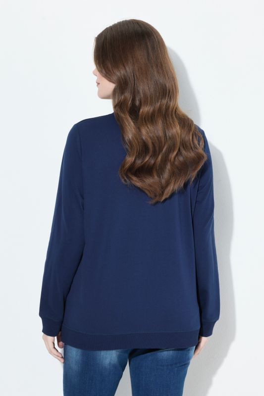Pull en molleton col en V et manches longues, broderies