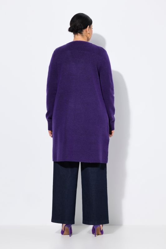 Cardigan long, forme ouverte avec poches, décolleté en V