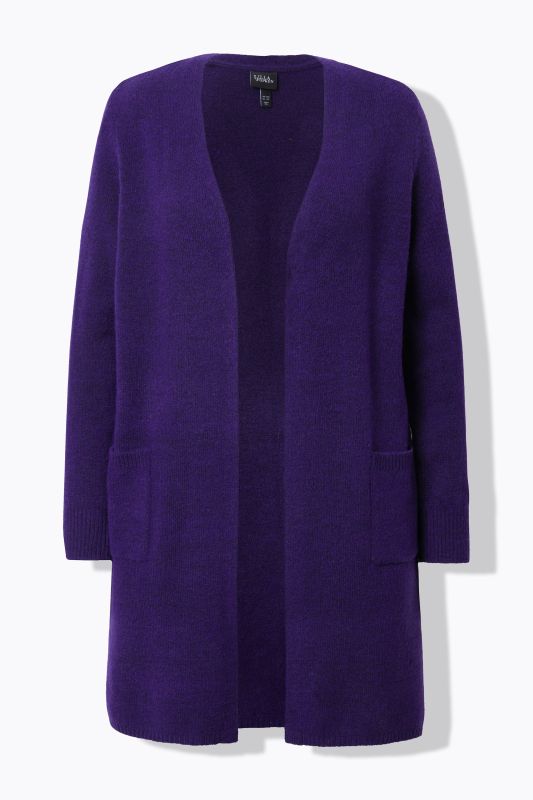 Cardigan long, forme ouverte avec poches, décolleté en V