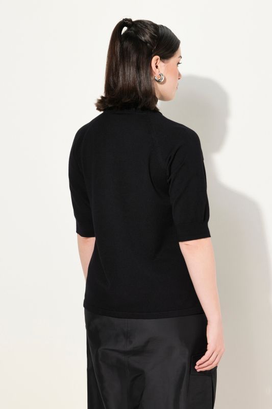 Pull à col roulé, manches 3/4 raglan et bords-côtes