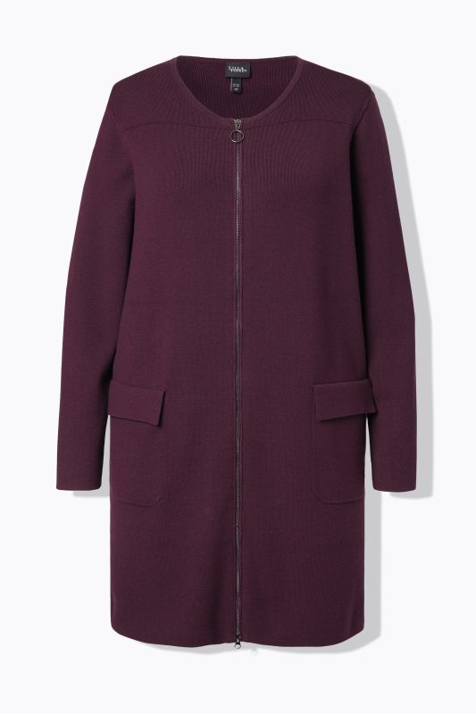 Cardigan mailles fines, col rond et fermeture à glissière à double sens