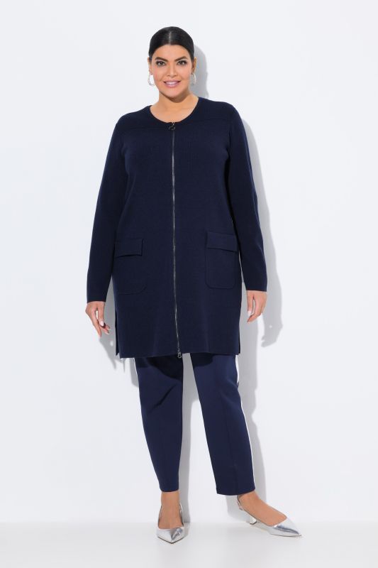 Cardigan mailles fines, col rond et fermeture à glissière à double sens