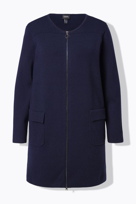 Cardigan mailles fines, col rond et fermeture à glissière à double sens