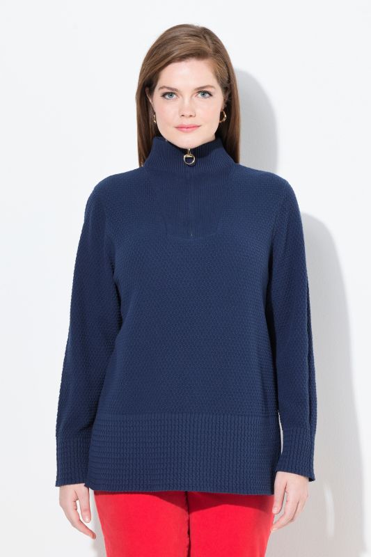 Pull camionneur en maille à col montant, manches longues et fermeture zippée