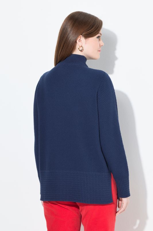 Pull camionneur en maille à col montant, manches longues et fermeture zippée