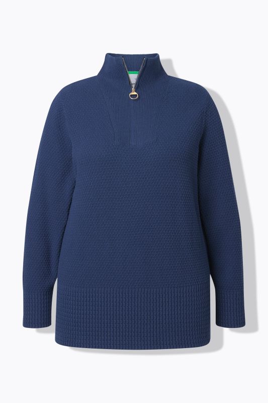 Pull camionneur en maille à col montant, manches longues et fermeture zippée